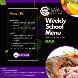 Weekly School Menu: August 26-30